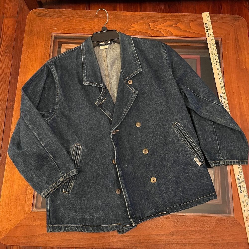 Guess Vintage Denim Jacket Double Breasted Metal Buttons Small 2 Pockets Blue
